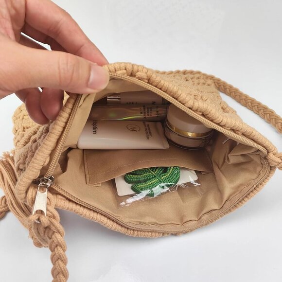 Boho Crossbody Handbag,Handwoven cotton rope Shoulder Bag,Summer Beach Clutches - Picture 3 of 6